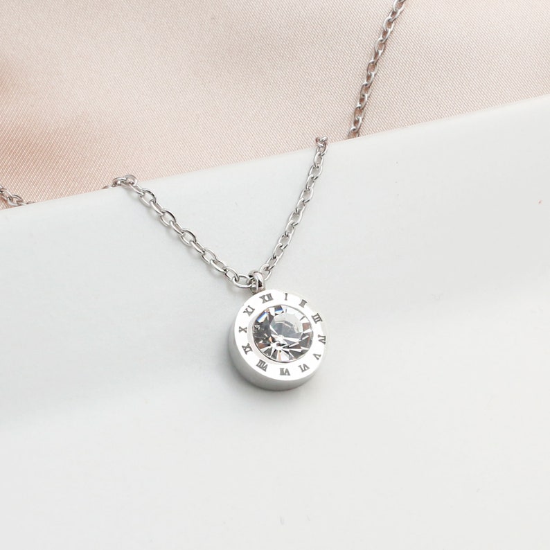 Silver Roman Numerals Necklace: Personalized Cubic Zirconia Pendant