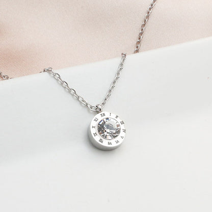 Silver Roman Numerals Necklace: Personalized Cubic Zirconia Pendant