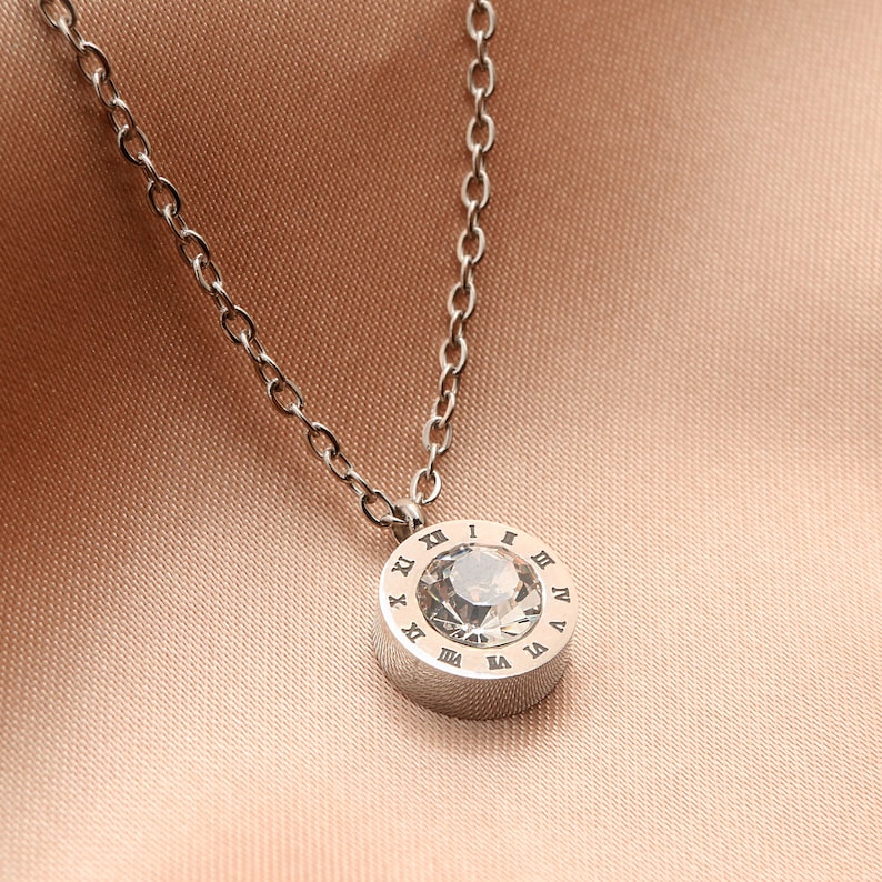 Silver Roman Numerals Necklace: Personalized Cubic Zirconia Pendant