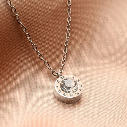 Silver Roman Numerals Necklace: Personalized Cubic Zirconia Pendant