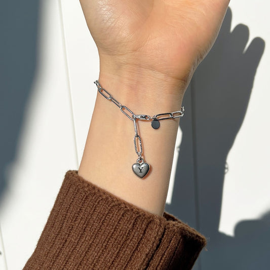 Engraved Heart Silver Paperclip Chain Bracelet: Personalized Initial