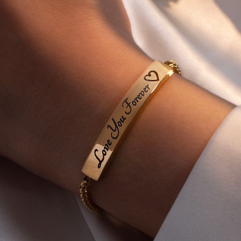 Personalized Gold Slider Bracelet: Skinny Snake Chain, Adjustable Fit