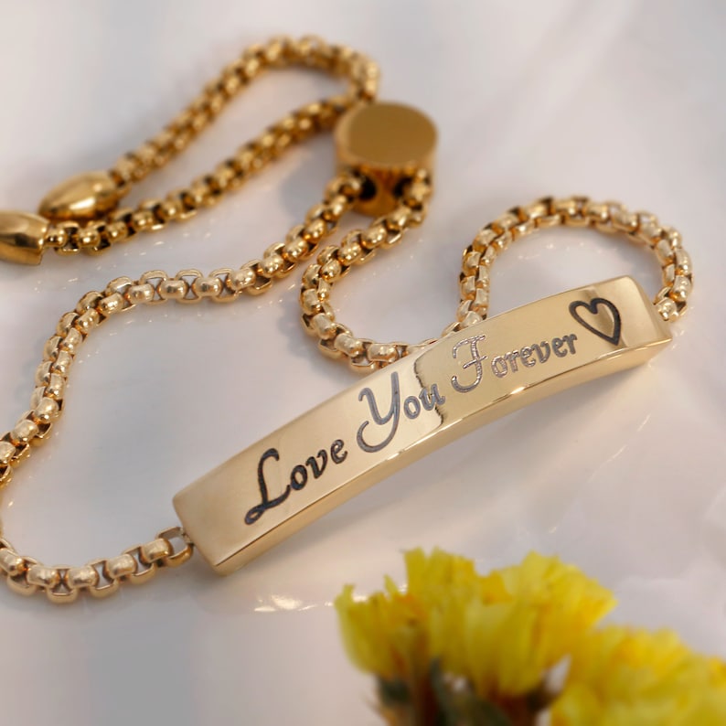 Personalized Gold Slider Bracelet: Skinny Snake Chain, Adjustable Fit