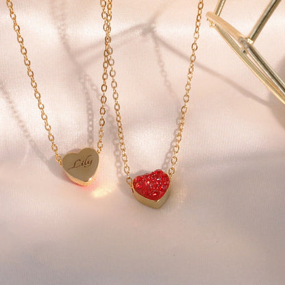 Red Heart Cubic Zirconia Necklace - Personalized Name Gift