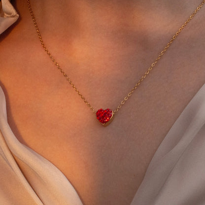 Red Heart Cubic Zirconia Necklace - Personalized Name Gift