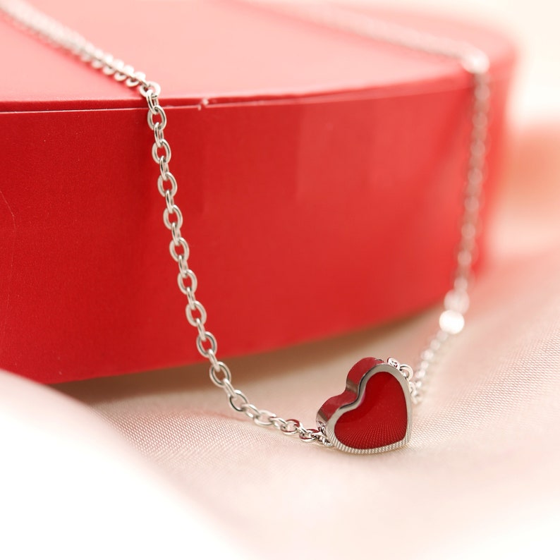 Silver Red Heart Pendant Necklace: 16K Plated Love Charm