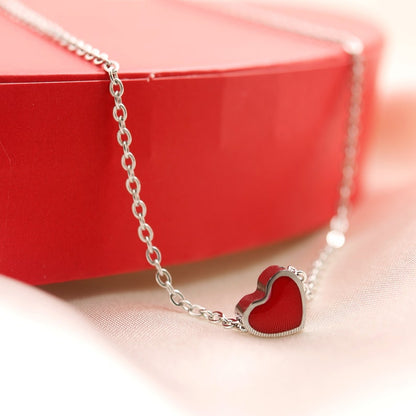Silver Red Heart Pendant Necklace: 16K Plated Love Charm