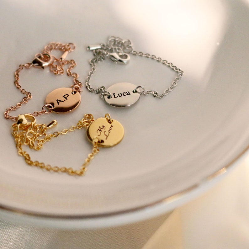 Personalized Initial Disc Bracelet: 16K Plated Friendship Gift