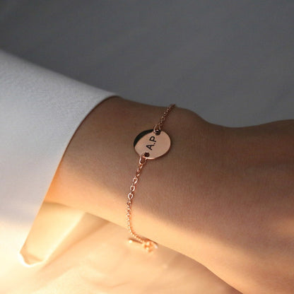Personalized Initial Disc Bracelet: 16K Plated Friendship Gift