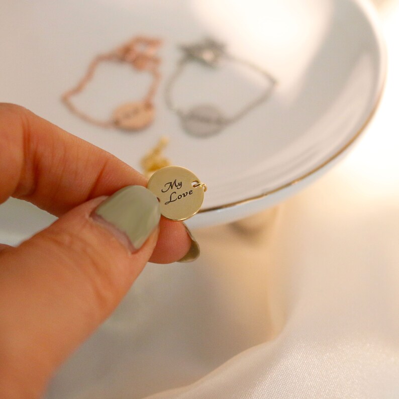 Personalized Initial Disc Bracelet: 16K Plated Friendship Gift