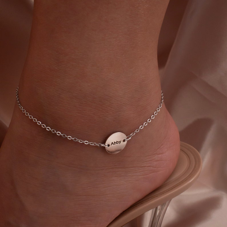Personalized Coin Anklet: 16K Gold Plated Disc Charm