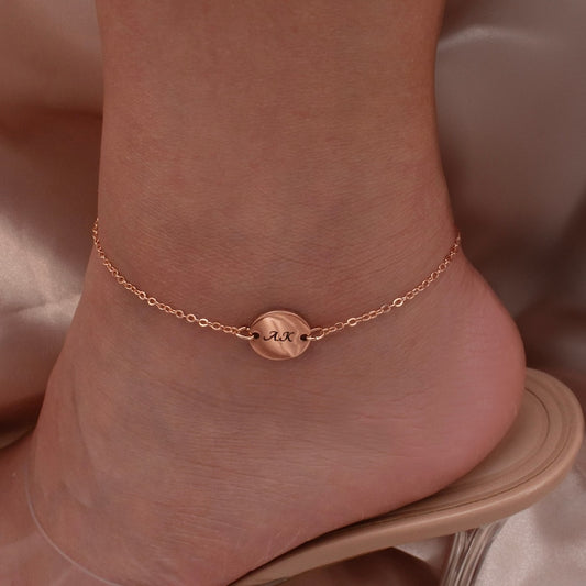 Personalized Coin Anklet: 16K Gold Plated Disc Charm