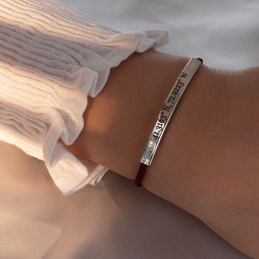 Personalized Cotton Rope Bracelet: 16K Gold Plated Bar, Good Luck Cord
