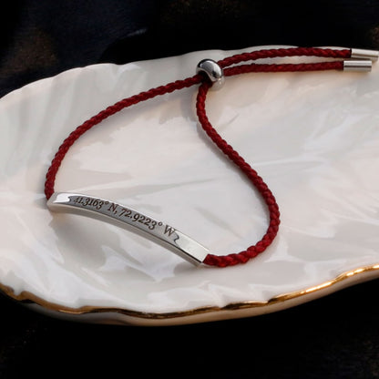 Personalized Cotton Rope Bracelet: 16K Gold Plated Bar, Good Luck Cord