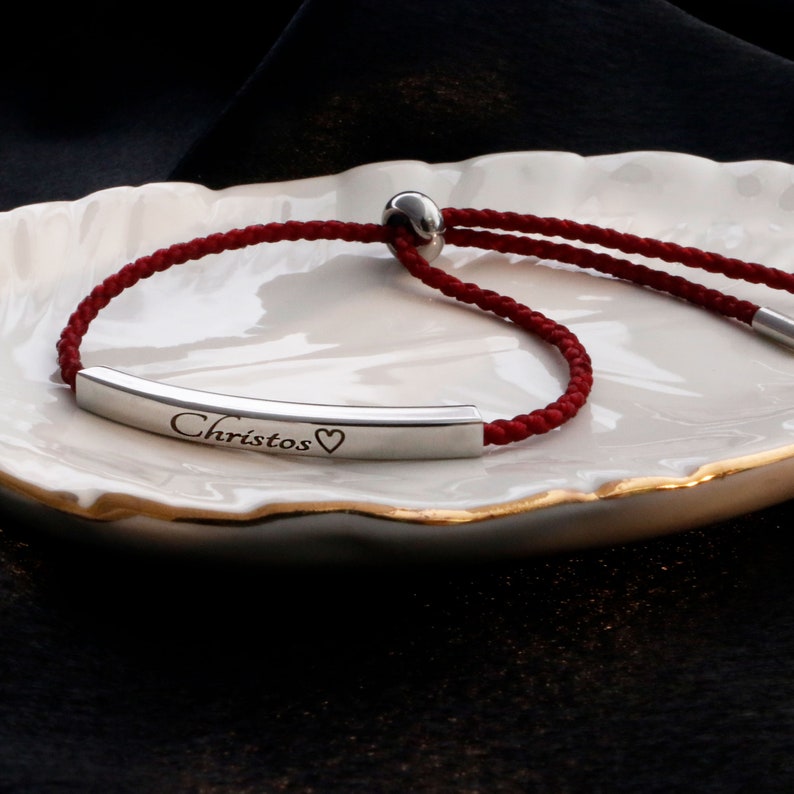 Personalized Cotton Rope Bracelet: 16K Gold Plated Bar, Good Luck Cord