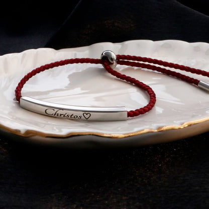 Personalized Cotton Rope Bracelet: 16K Gold Plated Bar, Good Luck Cord