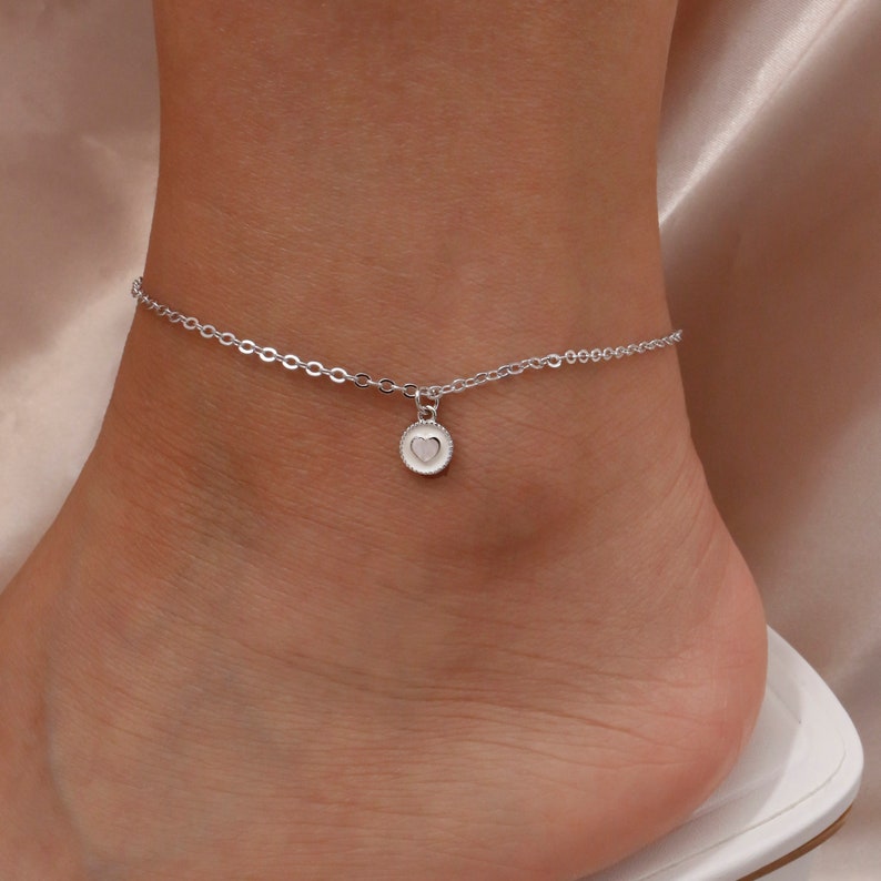 Dainty Heart Initial Anklet: Personalized 16K Plated Ankle Bracelet