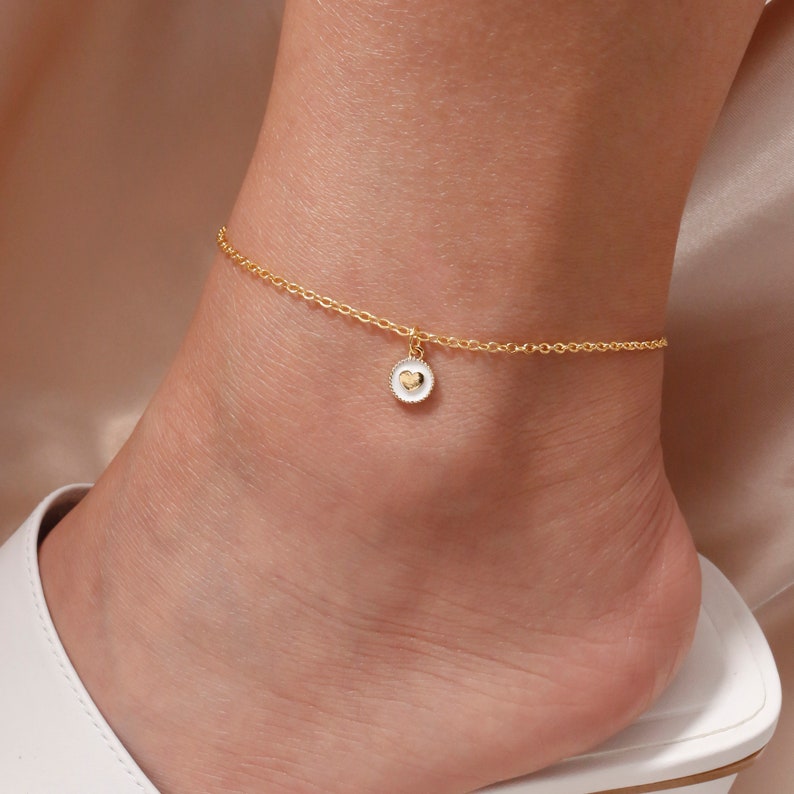 Dainty Heart Initial Anklet: Personalized 16K Plated Ankle Bracelet