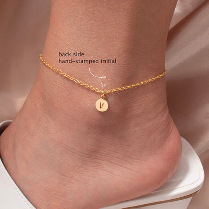 Dainty Heart Initial Anklet: Personalized 16K Plated Ankle Bracelet