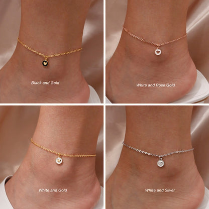 Dainty Heart Initial Anklet: Personalized 16K Plated Ankle Bracelet