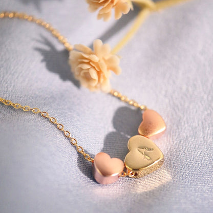 Hand Stamped Initial Anklet: 16k Gold Plated Triple Heart Charm