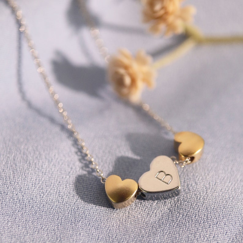Hand Stamped Initial Anklet: 16k Gold Plated Triple Heart Charm