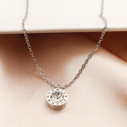 Silver Roman Numerals Necklace: Personalized Cubic Zirconia Pendant