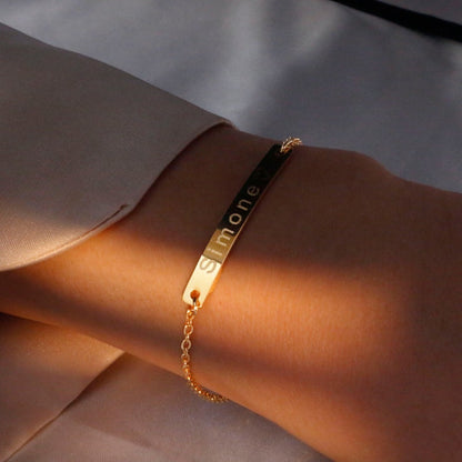 Personalized 16K Gold Plated Name Bracelet - Custom Engraved Jewelry