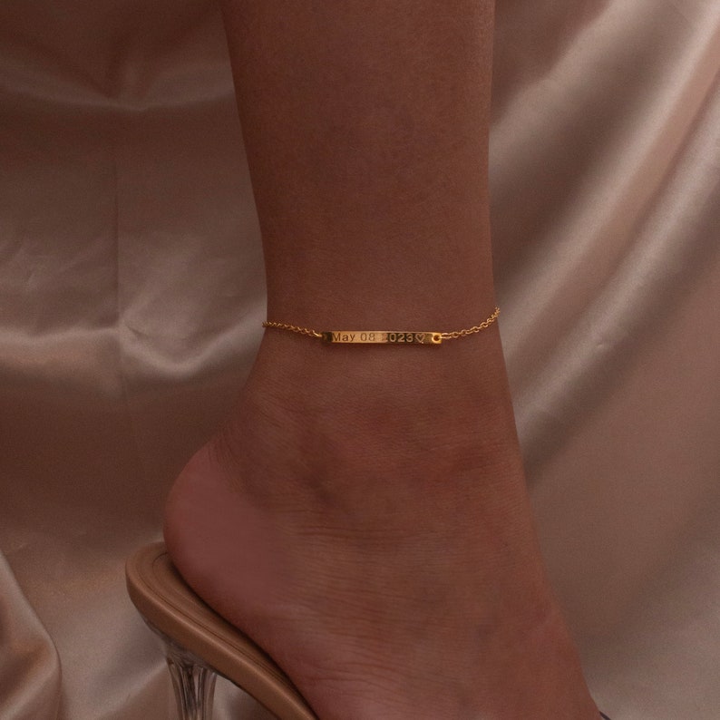 Personalized Bar Anklet in 16K Gold, Silver or Rose gold plated Dainty, Minimal anklets