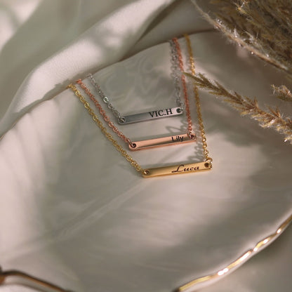 Personalized Bar Necklace: 16K Gold Plated, Rose Gold, or Silver