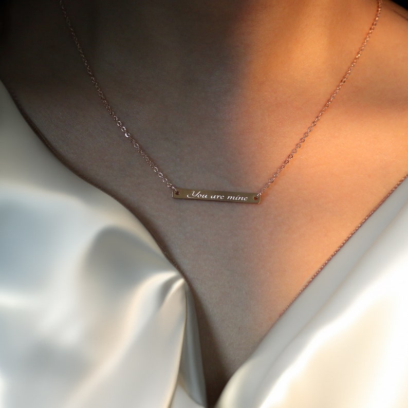 16K Gold Plated Personalized Bar Necklace: Custom Message Gift