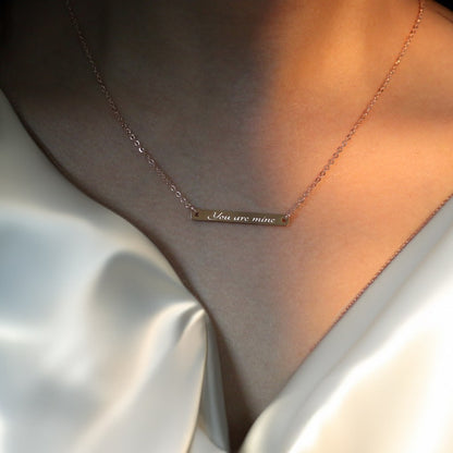 16K Gold Plated Personalized Bar Necklace: Custom Message Gift