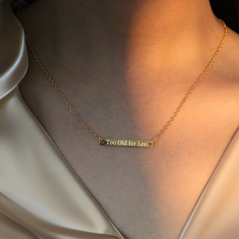 16K Gold Plated Personalized Bar Necklace: Custom Message Gift
