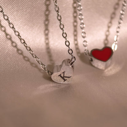 Silver Red Heart Pendant Necklace: 16K Plated Love Charm