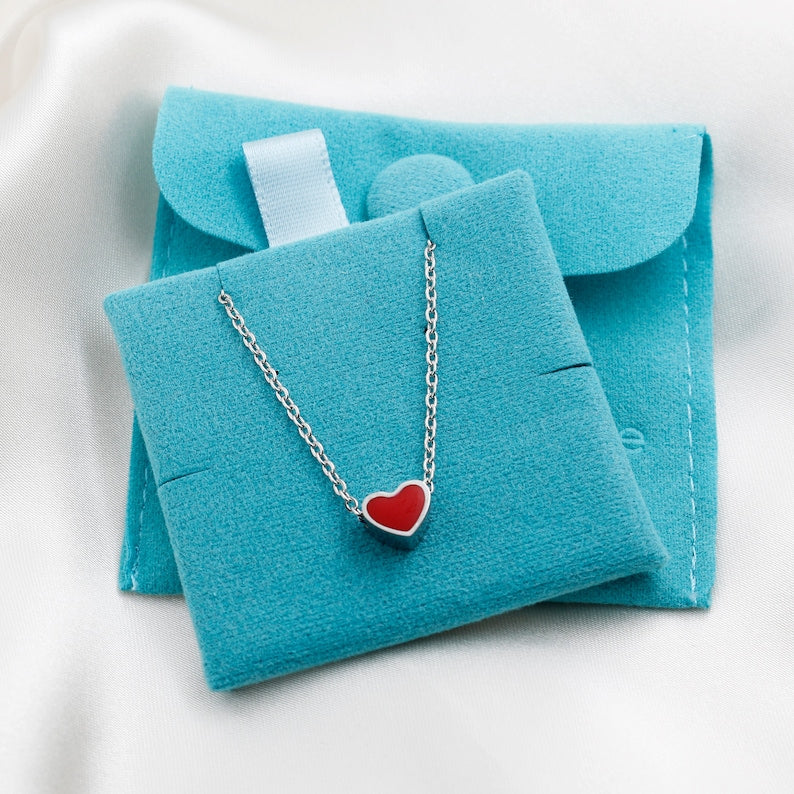 Silver Red Heart Pendant Necklace: 16K Plated Love Charm