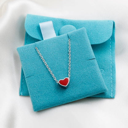 Silver Red Heart Pendant Necklace: 16K Plated Love Charm