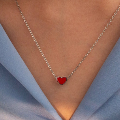Silver Red Heart Pendant Necklace: 16K Plated Love Charm