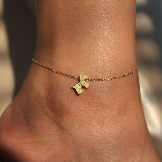 Gold Dog Anklet: Hand Stamped Initial, Personalized Puppy Charm