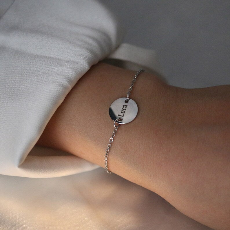 Personalized Initial Disc Bracelet: 16K Plated Friendship Gift