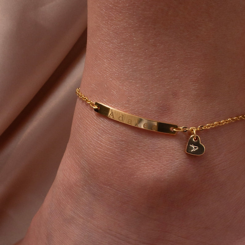 Personalized Heart Anklet 16K gold plated Jewelry Memorial Anklet