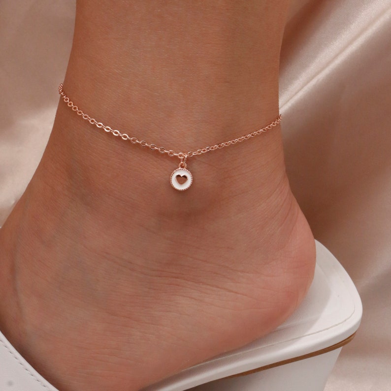 Dainty Heart Initial Anklet: Personalized 16K Plated Ankle Bracelet