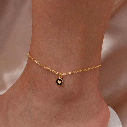 Dainty Heart Initial Anklet: Personalized 16K Plated Ankle Bracelet
