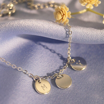 Triple Coin Initial Anklet: Hand Stamped Personalized Charm