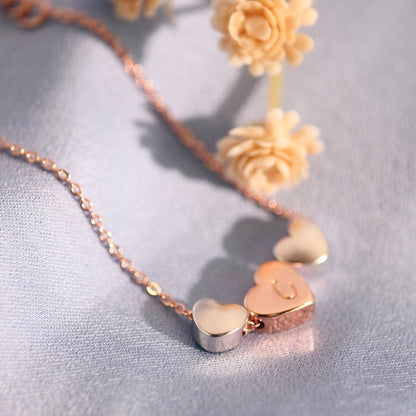Hand Stamped Initial Anklet: 16k Gold Plated Triple Heart Charm