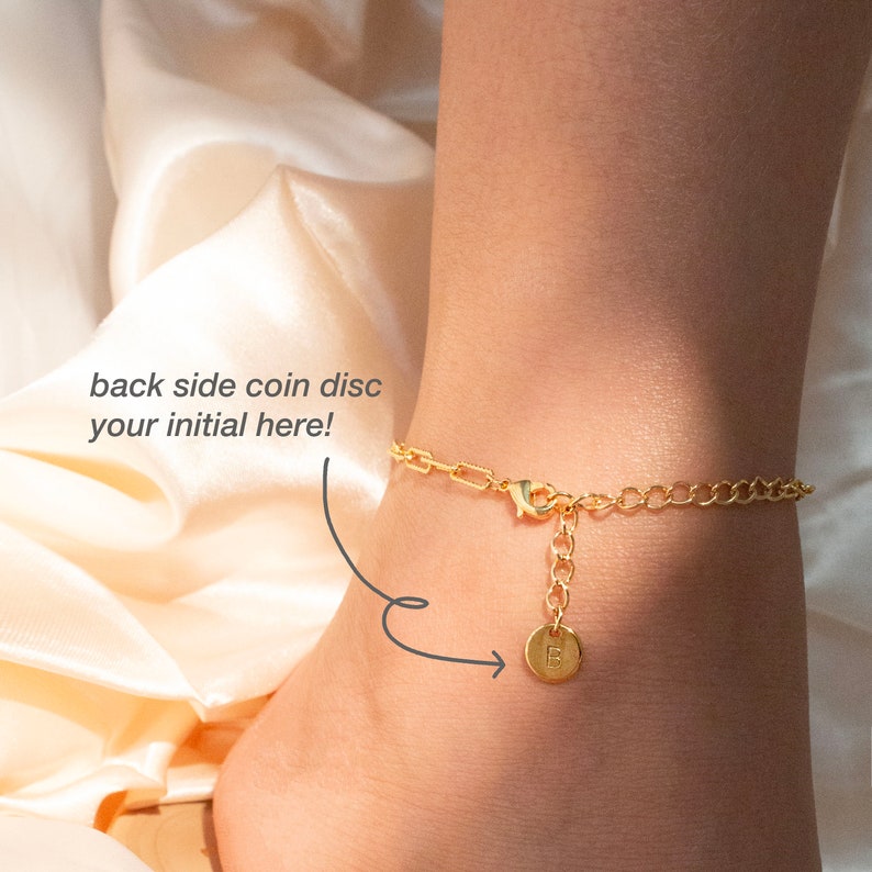 Birthstone Paper Clip Chain Anklet: Personalized Initial Charm