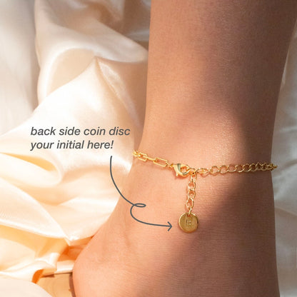 Birthstone Paper Clip Chain Anklet: Personalized Initial Charm