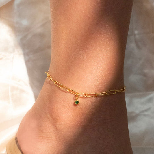 Birthstone Paper Clip Chain Anklet: Personalized Initial Charm