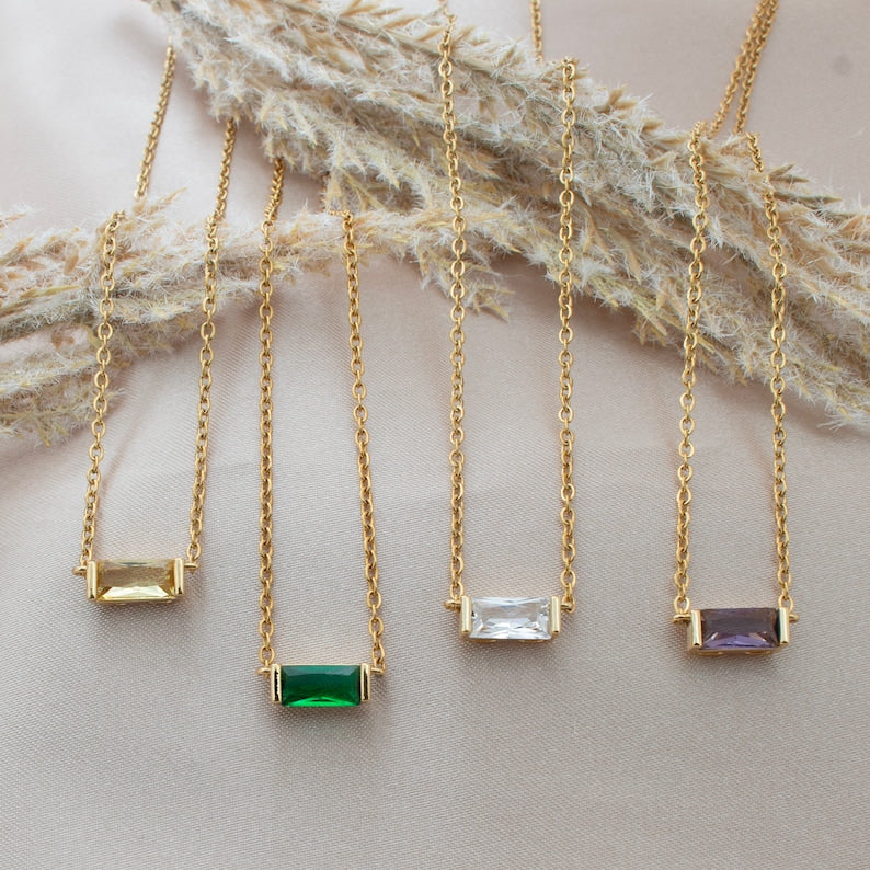 Birthstone Necklace: Personalized Initial 16K Gold Plated Jewelry