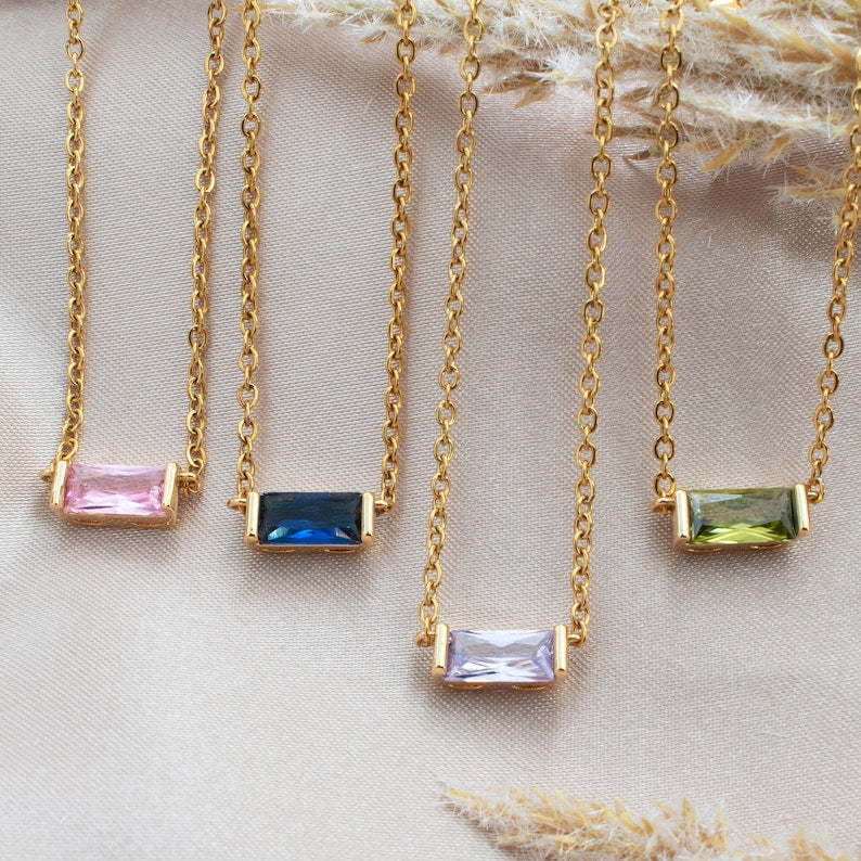 Birthstone Necklace: Personalized Initial 16K Gold Plated Jewelry