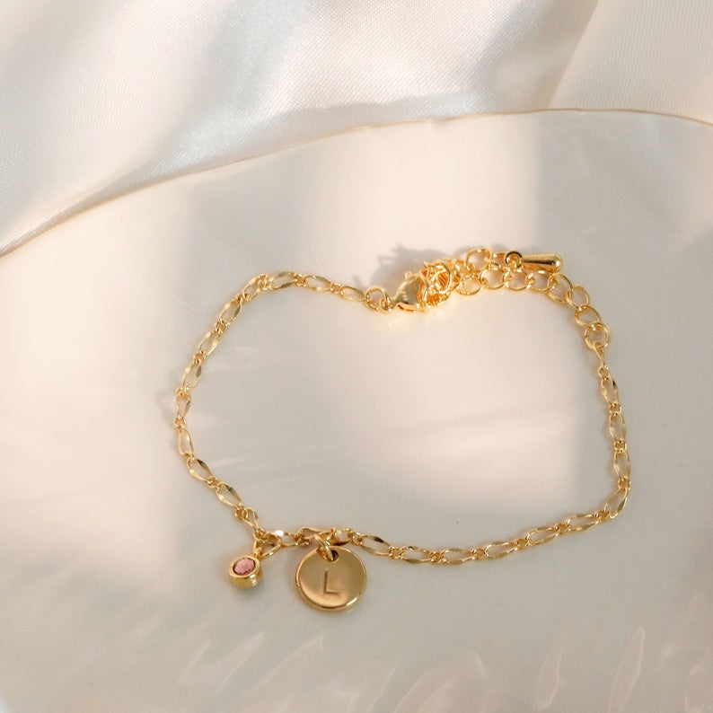 Birthstone bracelet gold dainty chain bracelets personalized your initial